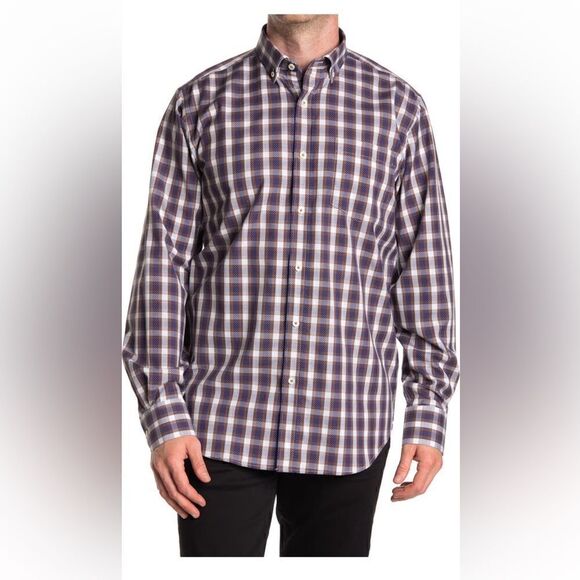 Bugatchi Plaid print classic fit premium soft cotton shirt size M and L NWT